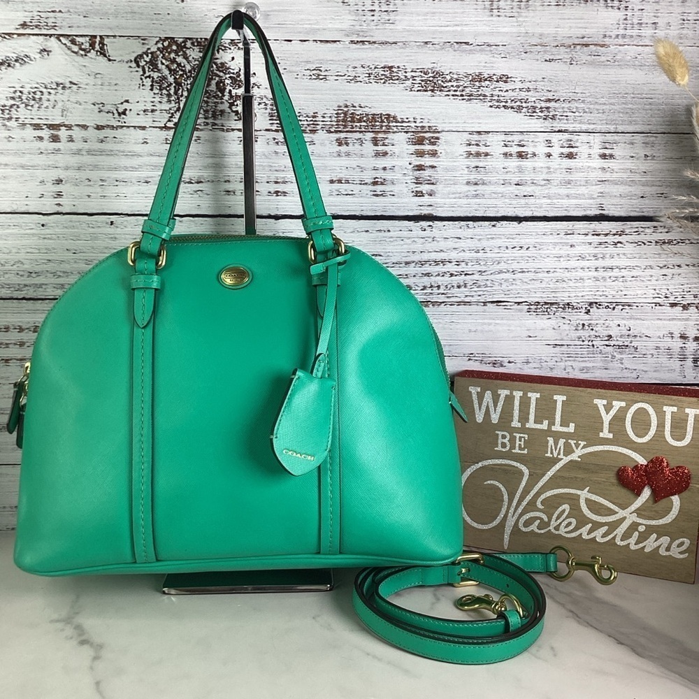 COACH VINTAGE #25671 HAND BAG GREEN PEYTON CORA DOMED SATCHEL PURSE‎ CROSSBODY - Picture 16 of 16